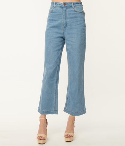 Light Blue Denim Straight Leg Jeans - Unique Vintage - Womens, BOTTOMS, JEANS