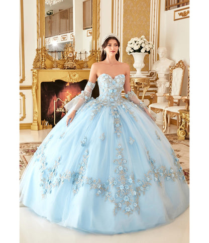 Light Blue Floral Tulle Princess Ball Gown - Unique Vintage - Womens, DRESSES, PROM AND SPECIAL OCCASION