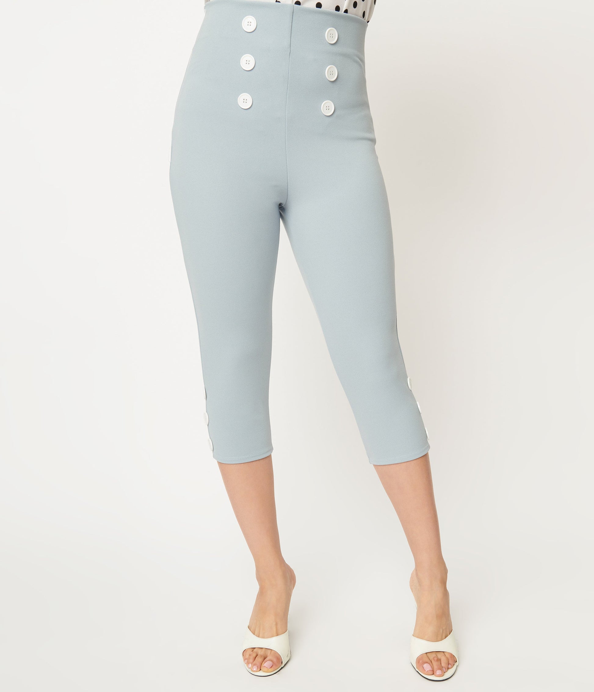 Light Blue High Waist Capri Pants - Unique Vintage - Womens, BOTTOMS, PANTS