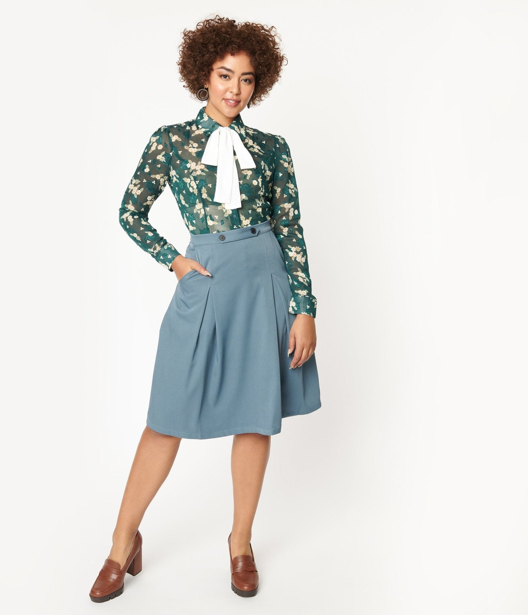 Light Blue Midi Skirt - Unique Vintage - Womens, BOTTOMS, SKIRTS
