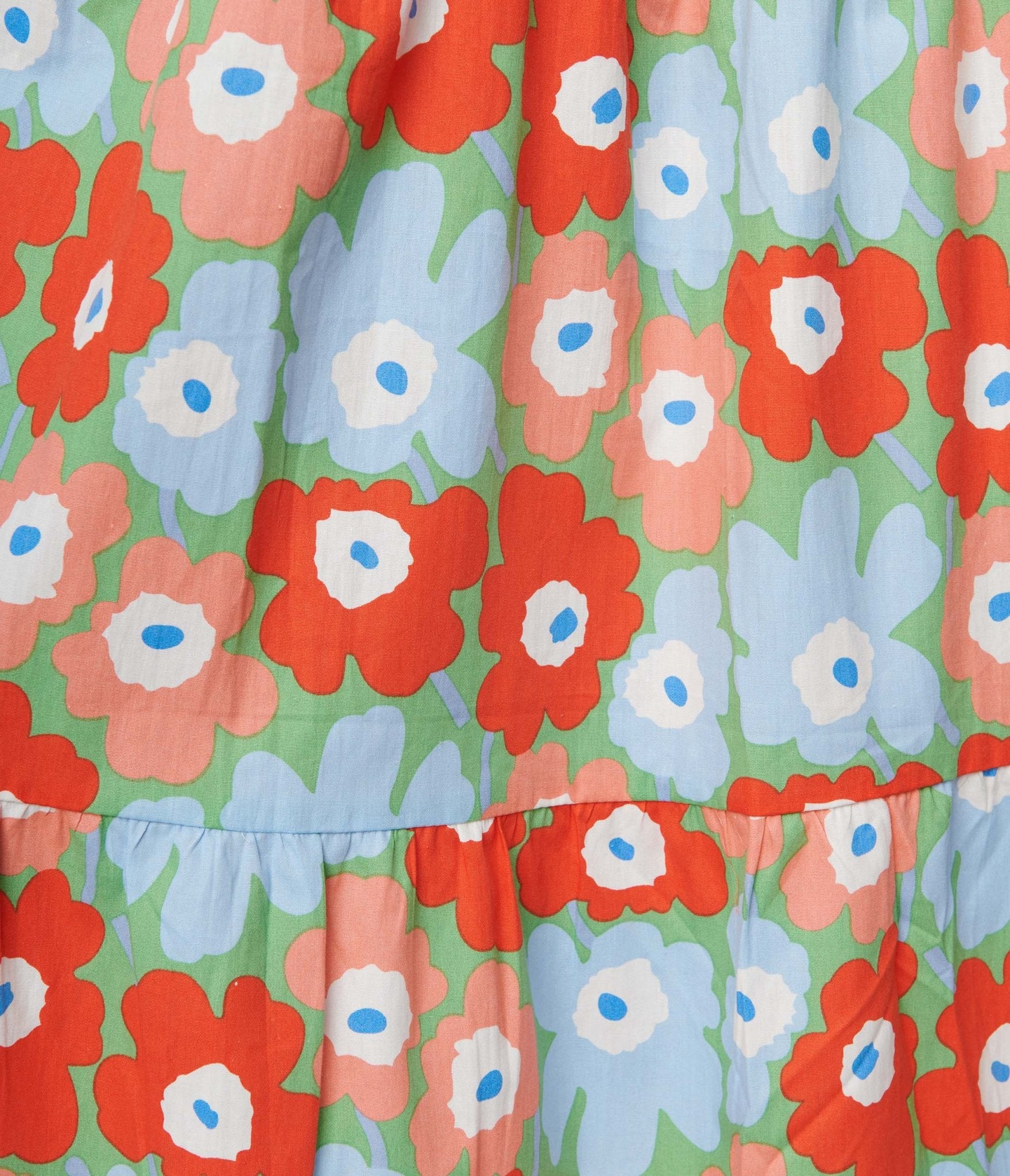 Light Blue & Red Floral Tiered Midi Skirt - Unique Vintage - Womens, BOTTOMS, SKIRTS