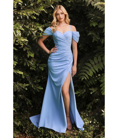 Light Blue Regal Off Shoulder Bridesmaid Dress - Unique Vintage - Womens, DRESSES, PROM AND SPECIAL OCCASION