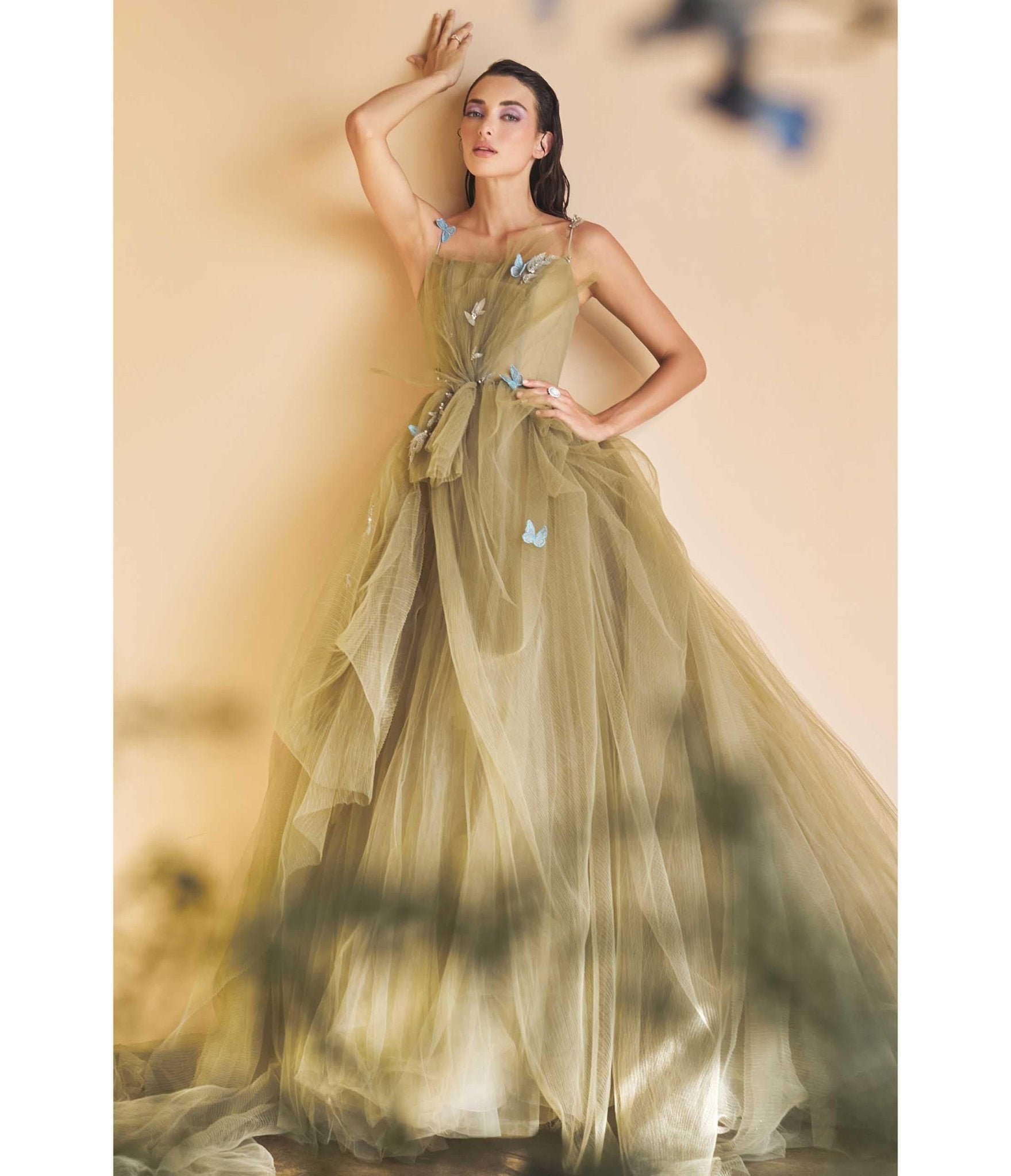 Elegant Spaghetti Straps Green Ball Gown – Dreamdressy