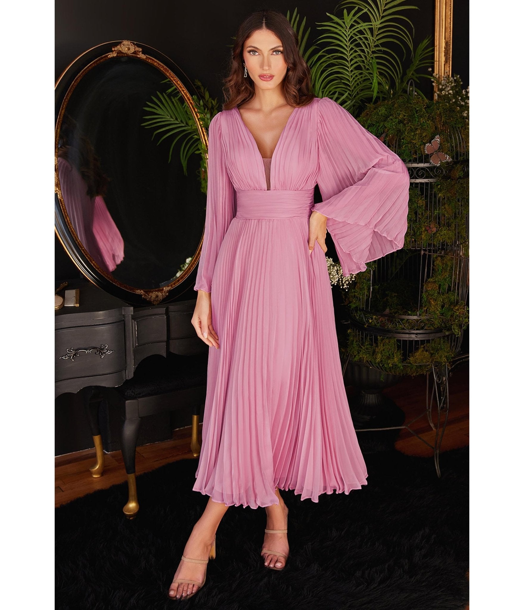 Cinderella Divine Light Pink Pleated Midi Bridesmaid Dress Unique Vintage