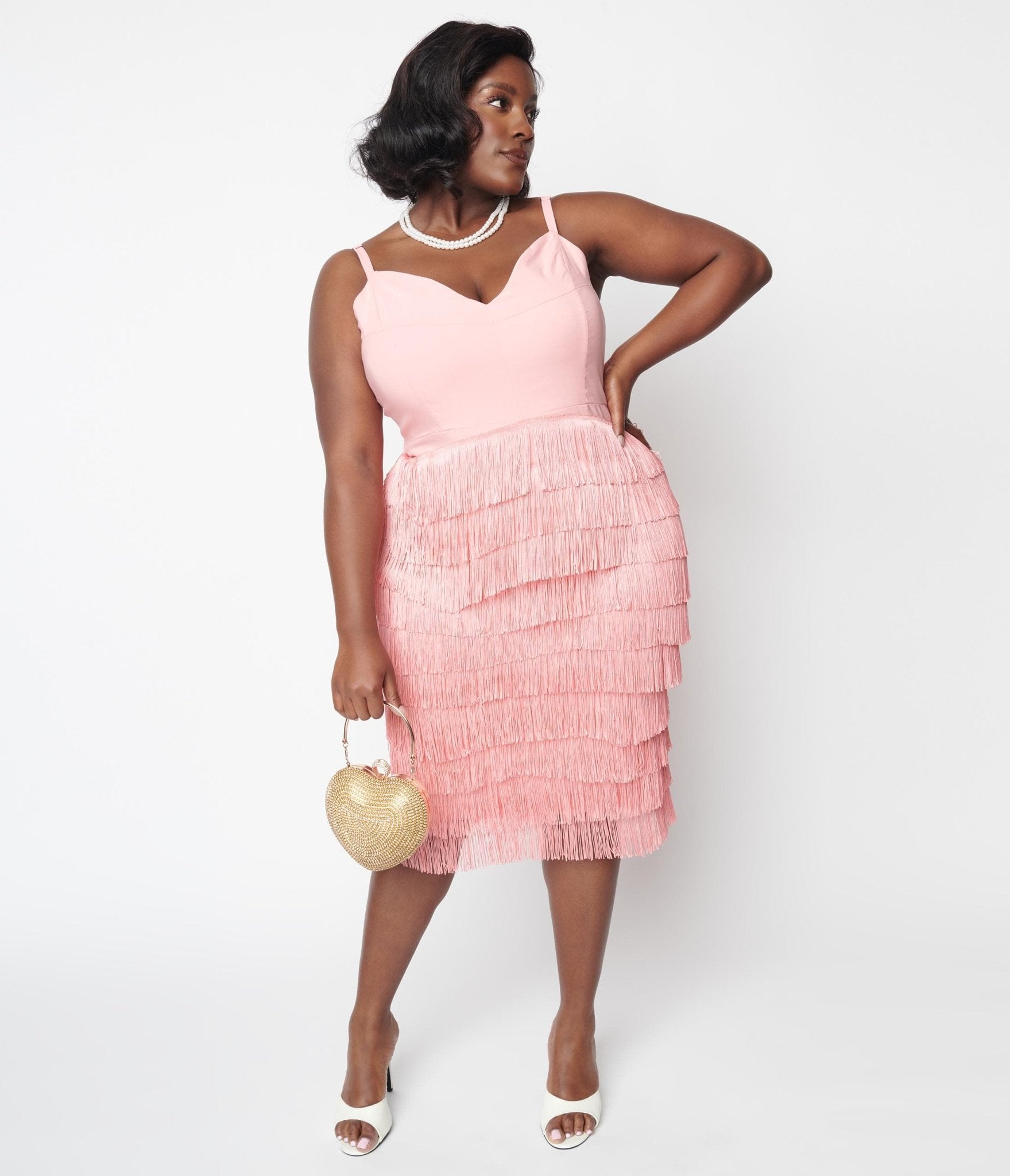 Light Pink Some Like It Hot Fringe Wiggle Dress - Unique Vintage - Womens, DRESSES, WIGGLE