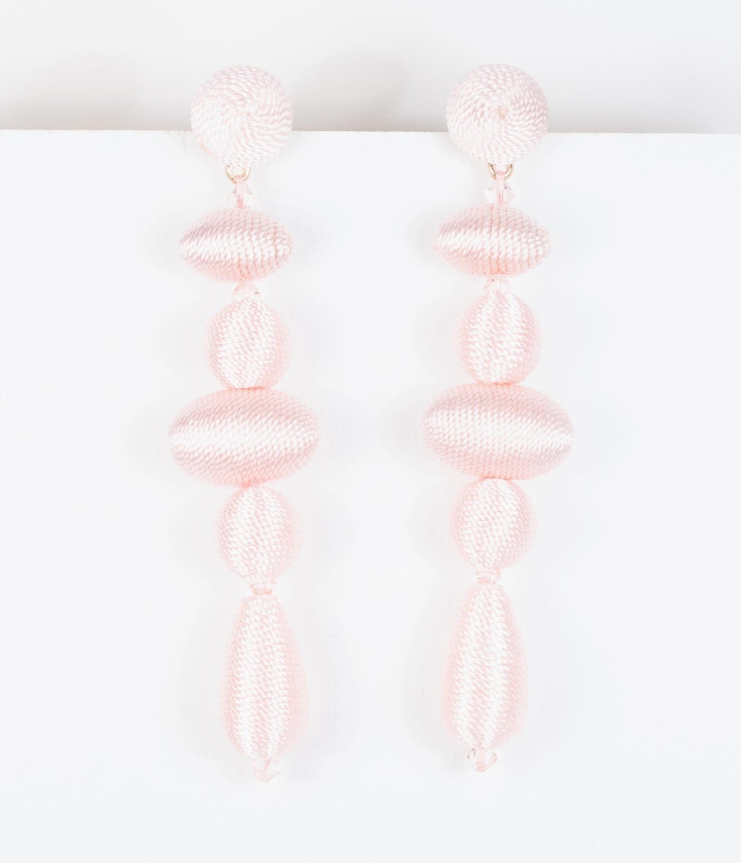 Light Pink Woven Beaded Drop Earrings - Unique Vintage - Womens, ACCESSORIES, JEWELRY
