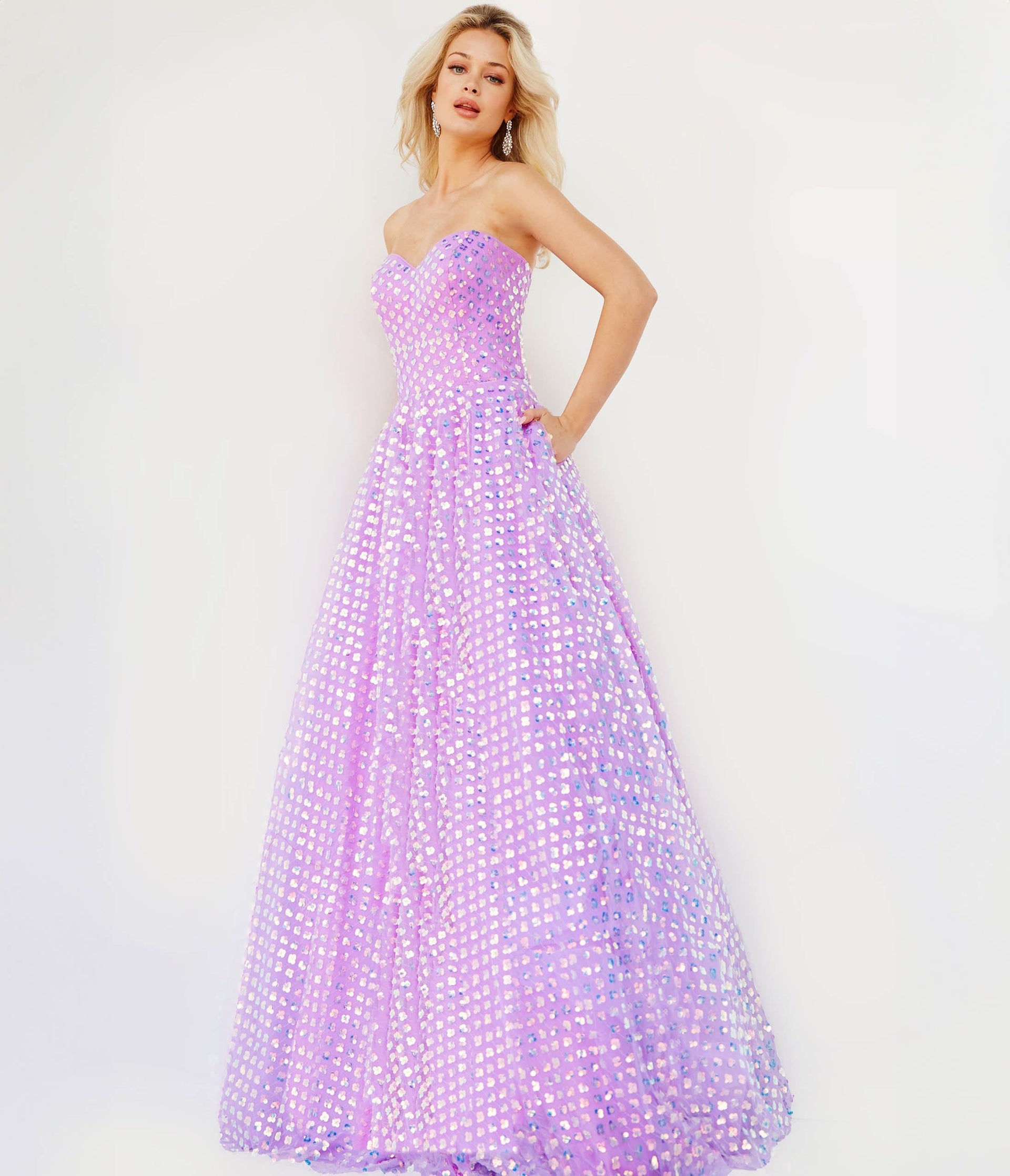 Lilac Clover Sequin Strapless Ballgown - Unique Vintage - Womens, DRESSES, PROM AND SPECIAL OCCASION