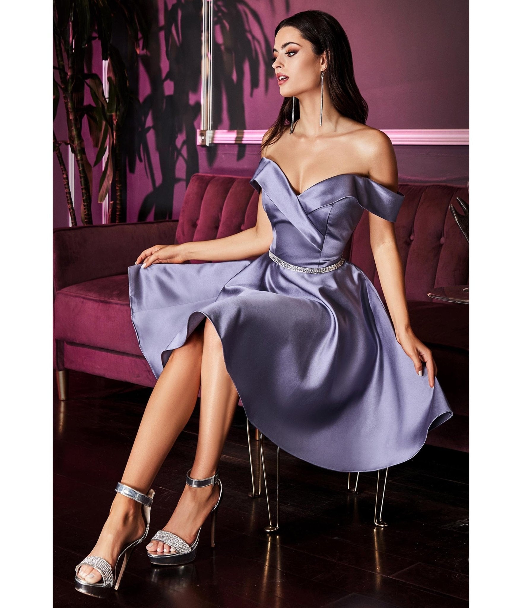 Lilac Satin Flare Prom Dress - Unique Vintage - Womens, DRESSES, PROM AND SPECIAL OCCASION