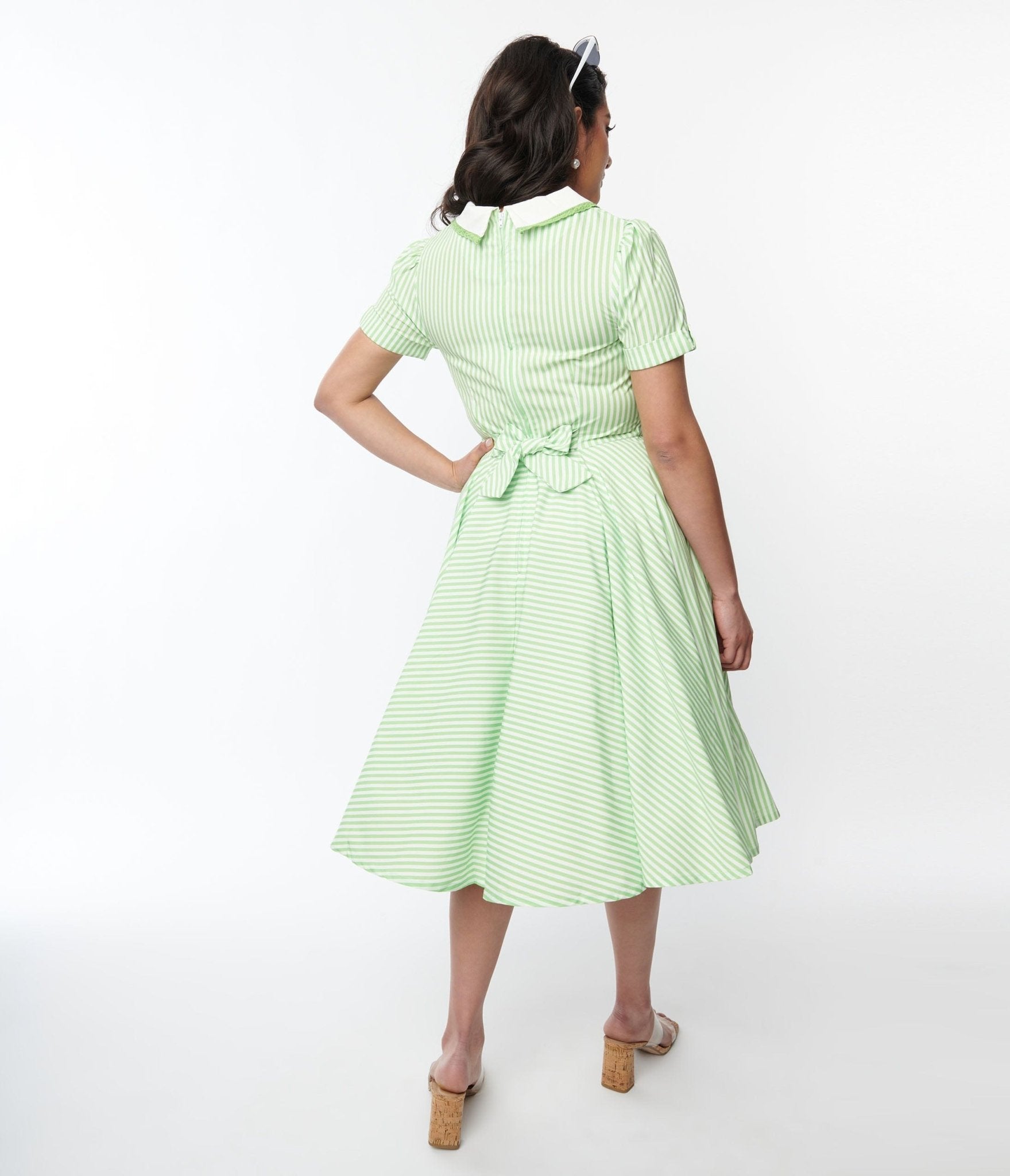 Lime Green & White Striped Swing Dress - Unique Vintage - Womens, DRESSES, SWING