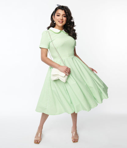Lime Green & White Striped Swing Dress - Unique Vintage - Womens, DRESSES, SWING