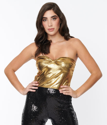 Liquid Gold Metallic Tube Top - Unique Vintage - Womens, TOPS, WOVEN TOPS