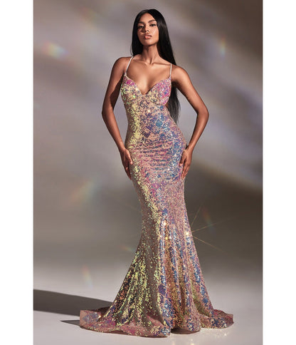 Magical Mermaid Iridescent Sequin Prom Gown - Unique Vintage - Womens, DRESSES, PROM AND SPECIAL OCCASION