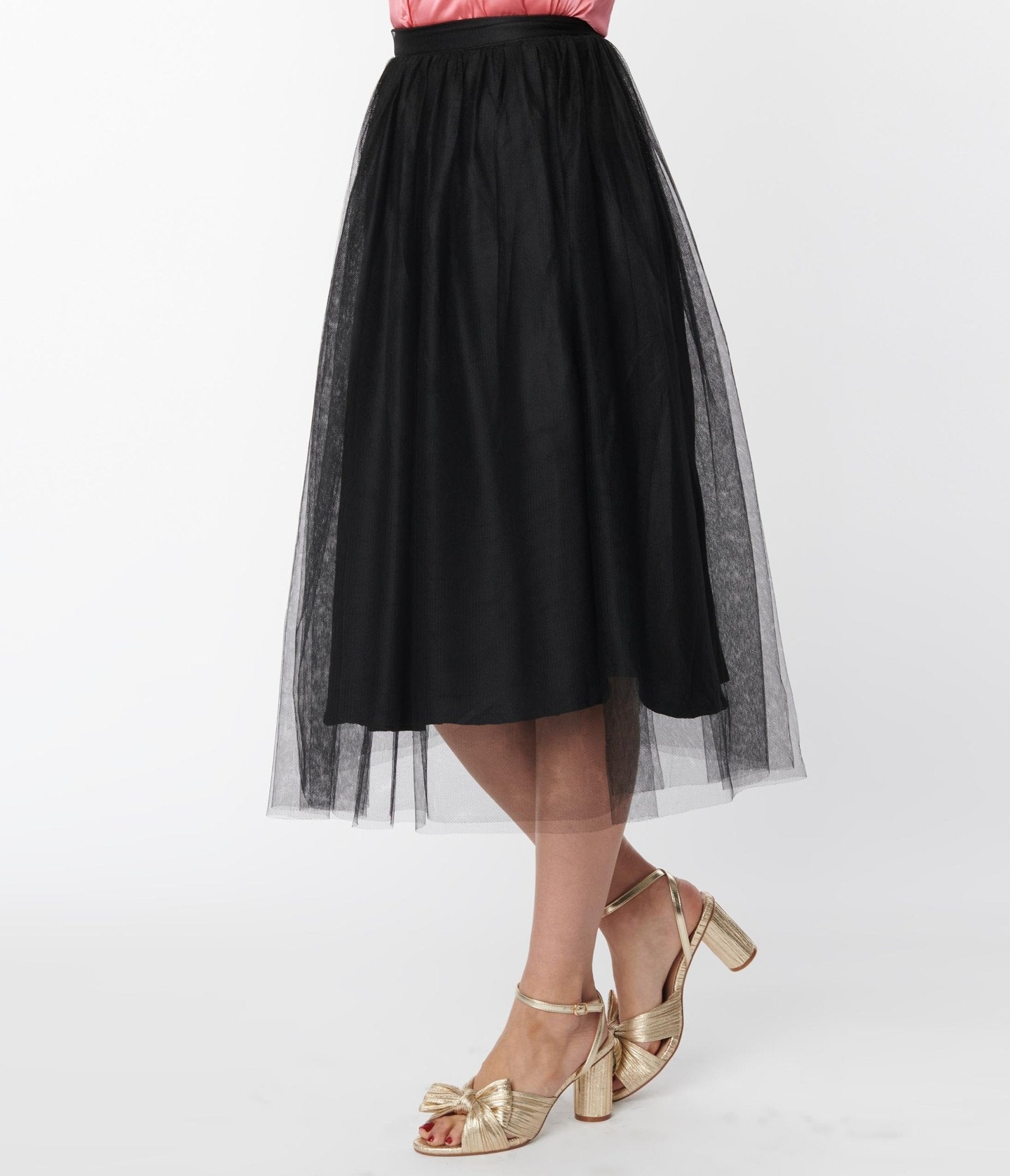 Magnolia Place Black Tulle Midi Skirt - Unique Vintage - Womens, BOTTOMS, SKIRTS