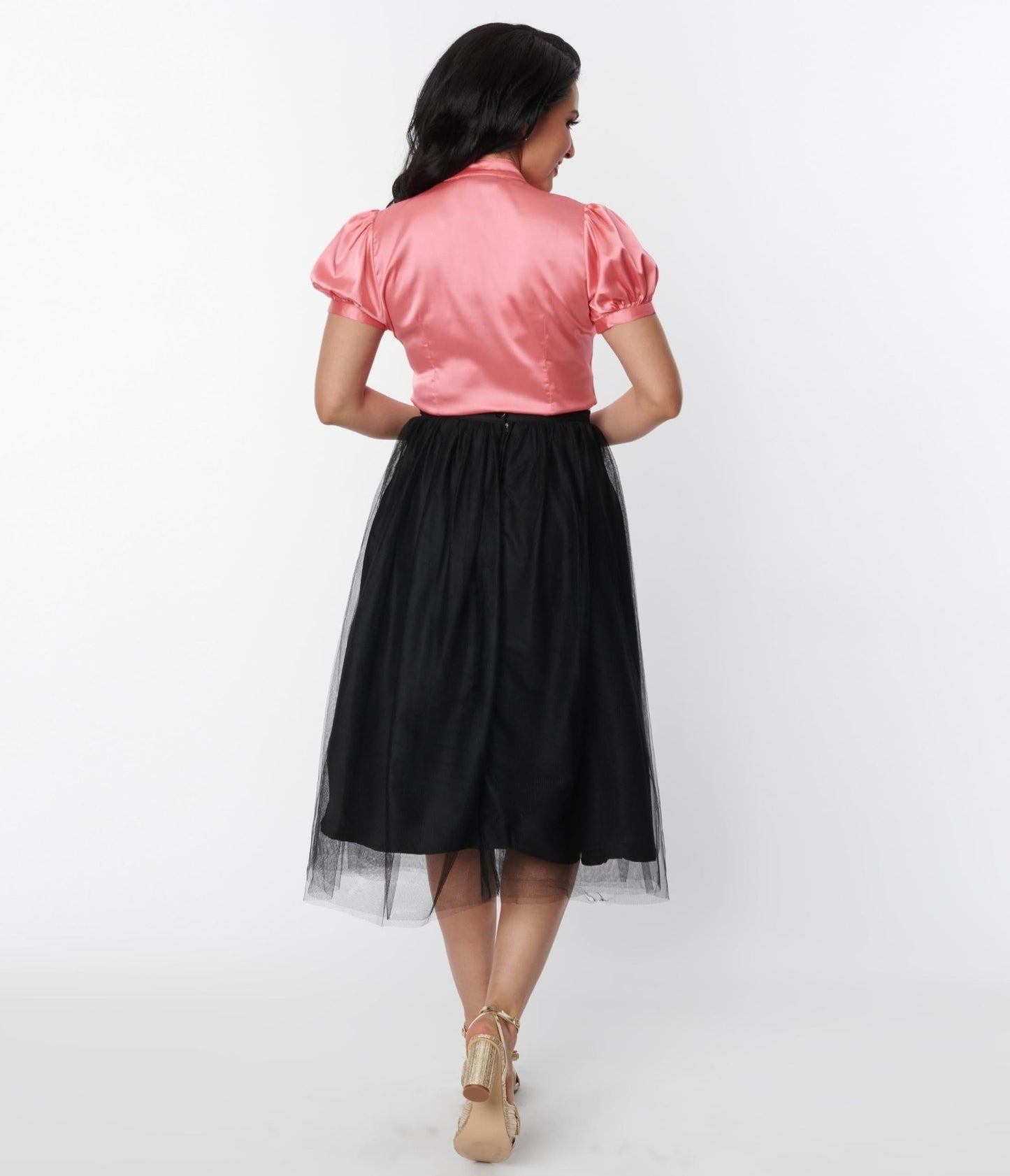 Magnolia Place Black Tulle Midi Skirt - Unique Vintage - Womens, BOTTOMS, SKIRTS
