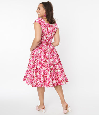 Magnolia Place Pink Floral Anna Swing Dress - Unique Vintage - Womens, DRESSES, SWING