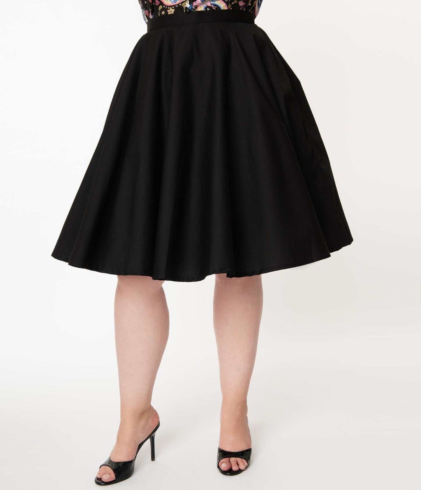 Magnolia Place Plus Size 1950s Style Black High Waist Swing Skirt - Unique Vintage - Womens, BOTTOMS, SKIRTS