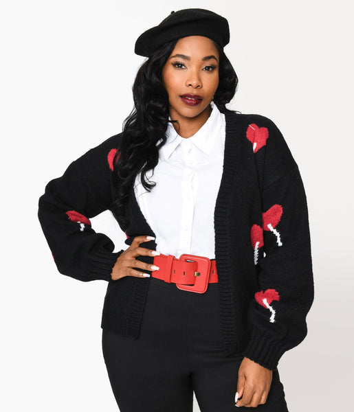 Magnolia Place Plus Size Black Heart Lollipop Open Cardigan