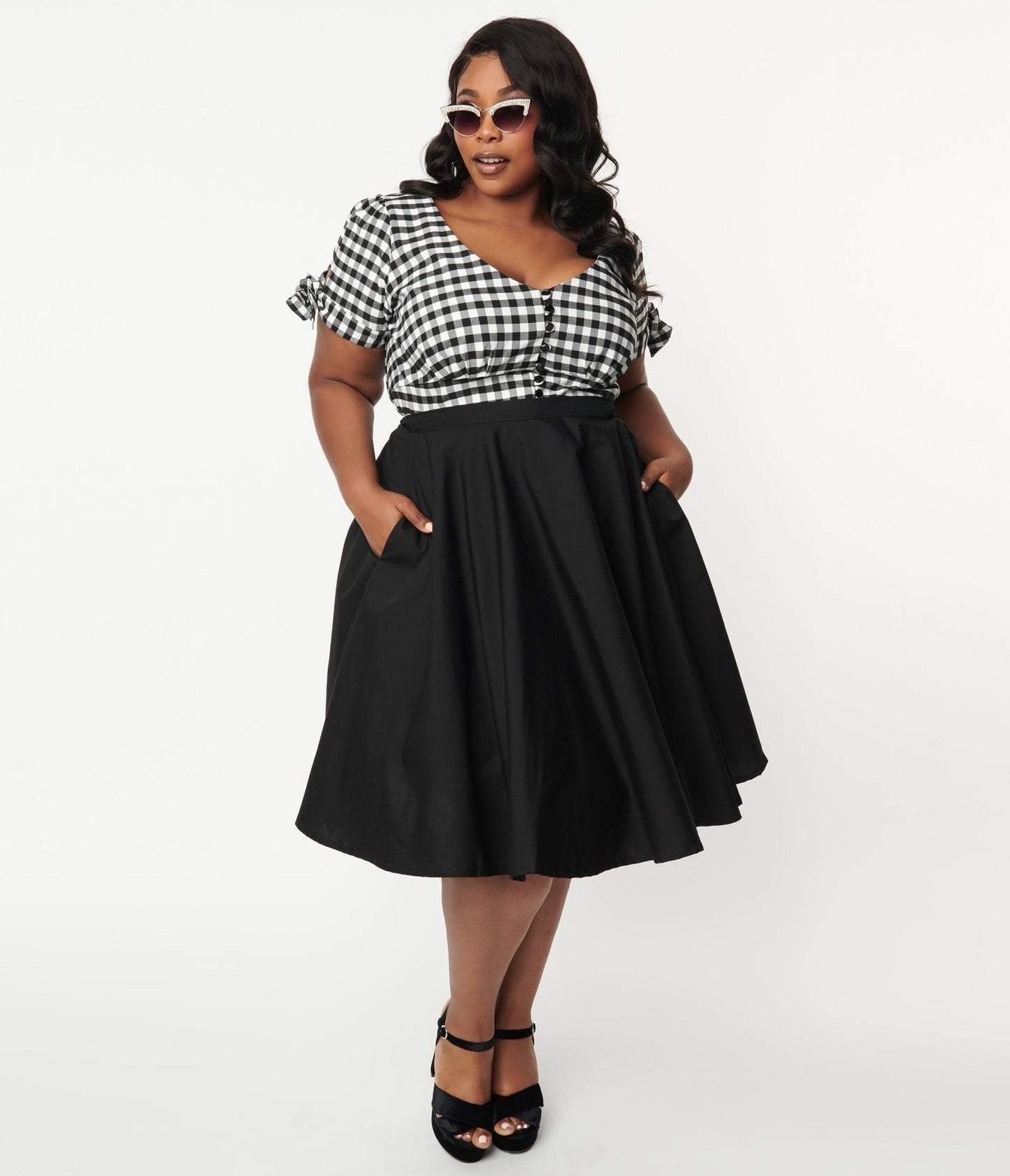 Magnolia Place Plus Size Black Sally Swing Skirt - Unique Vintage - Womens, BOTTOMS, SKIRTS