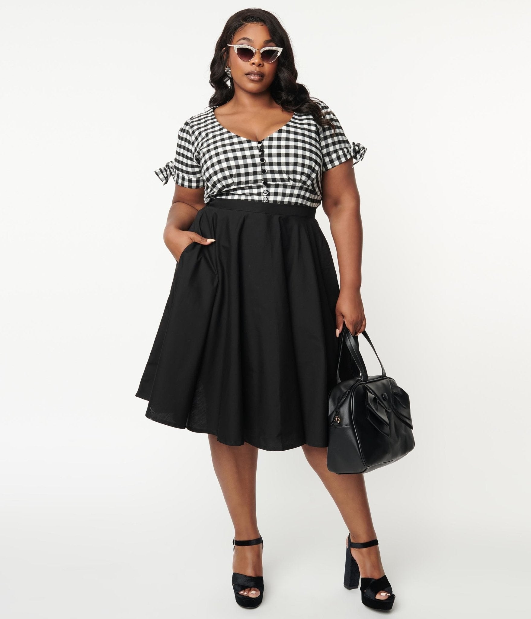 Magnolia Place Plus Size Black Sally Swing Skirt - Unique Vintage - Womens, BOTTOMS, SKIRTS