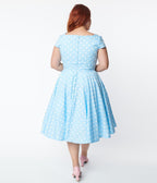 Magnolia Place Plus Size Light Blue & White Polka Dot Anna Swing Dress - Unique Vintage - Swing Dresses