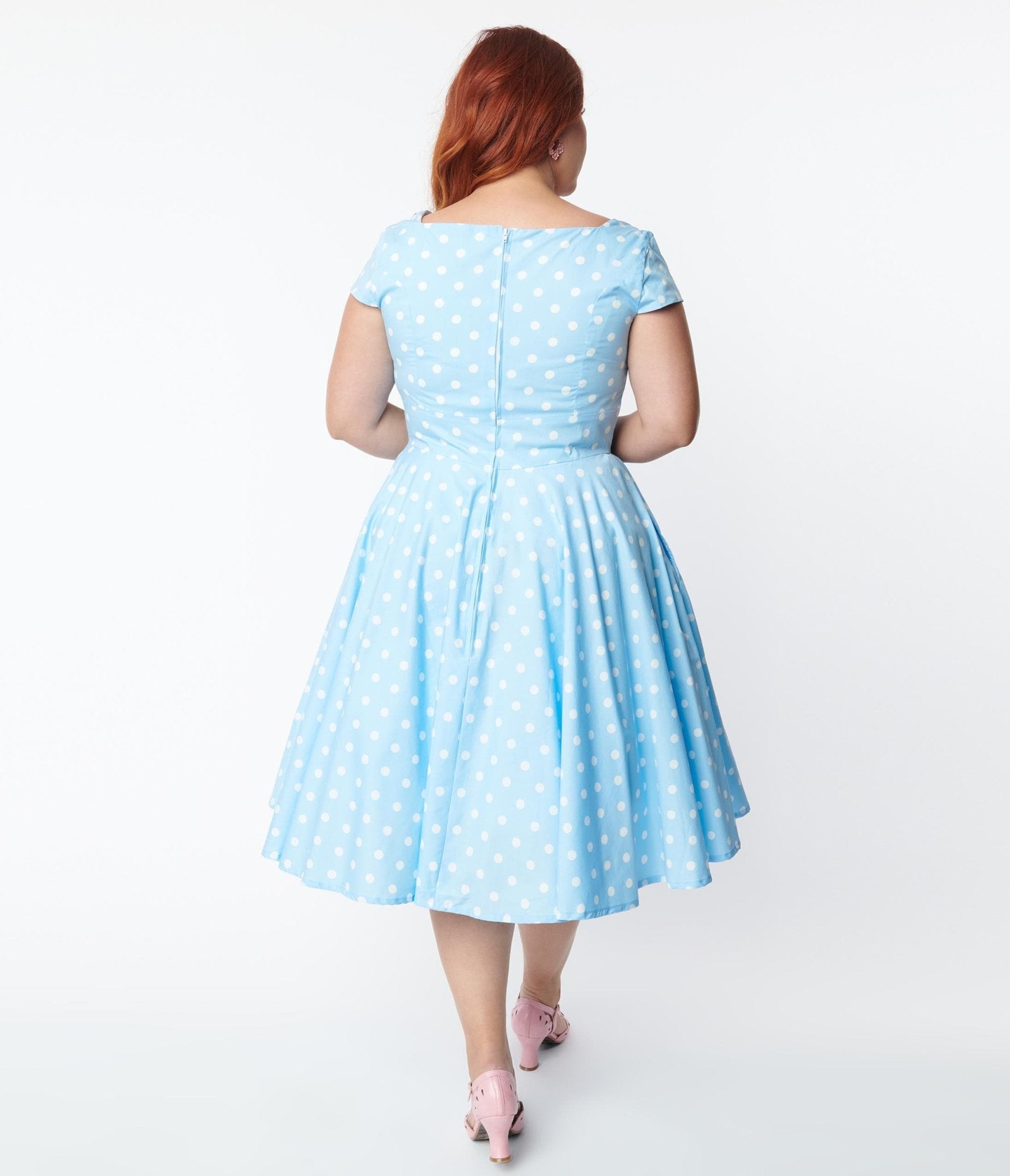 Magnolia Place Plus Size Light Blue & White Polka Dot Anna Swing Dress - Unique Vintage - Swing Dresses