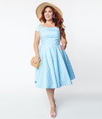 Magnolia Place Plus Size Light Blue & White Polka Dot Anna Swing Dress - Unique Vintage - Swing Dresses