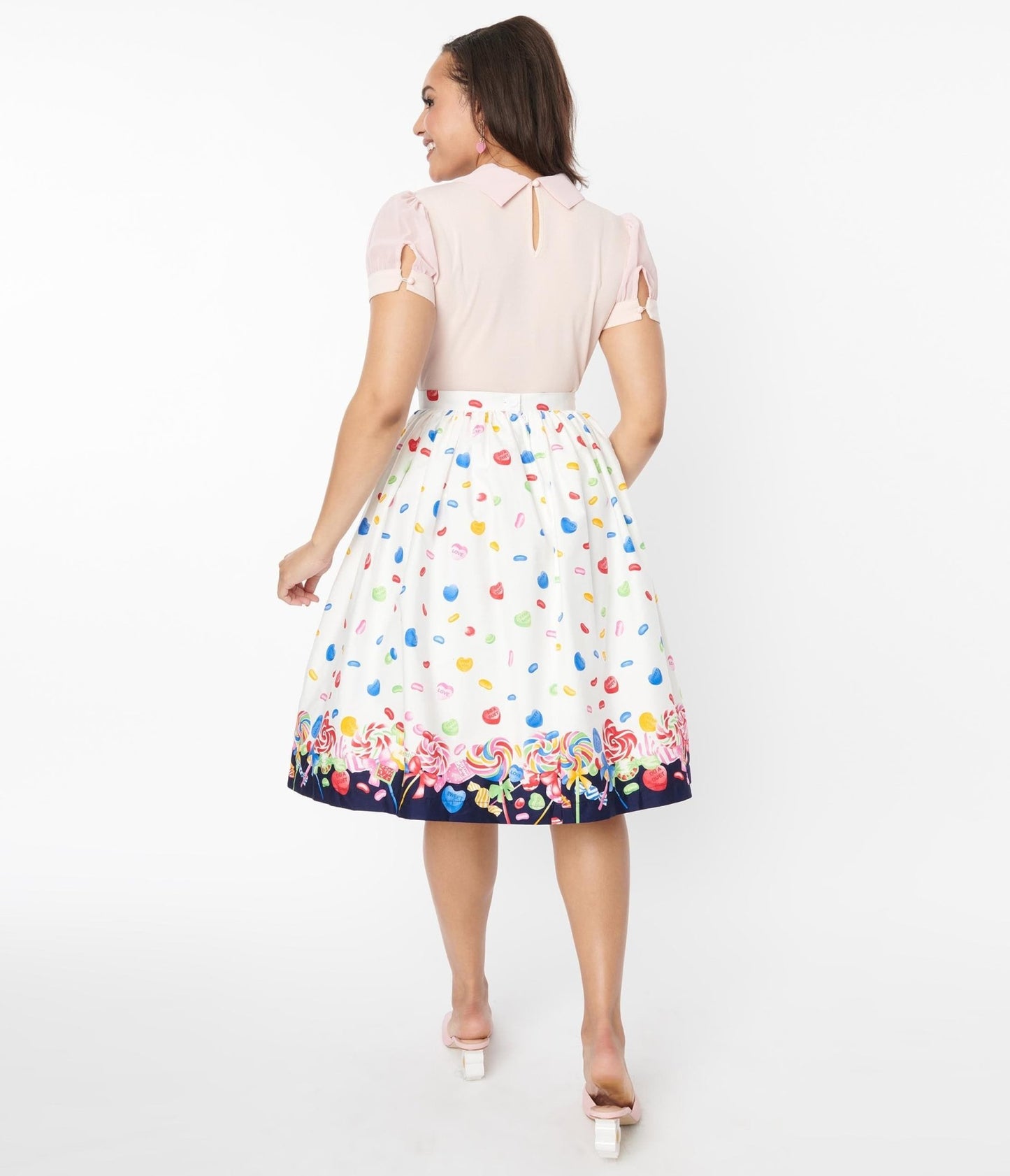 Magnolia Place White Candy Party Jenny Swing Skirt - Unique Vintage - Womens, BOTTOMS, SKIRTS