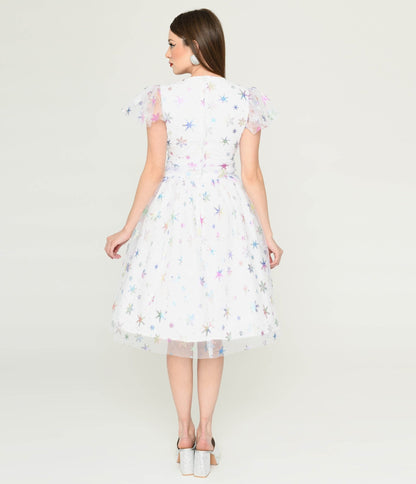 Magnolia Place White & Sparkle Snowflake Midori Dress - Unique Vintage - Womens, DRESSES, SWING