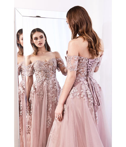Mauve Floral A Line Bridesmaids Ball Gown - Unique Vintage - Womens, DRESSES, PROM AND SPECIAL OCCASION