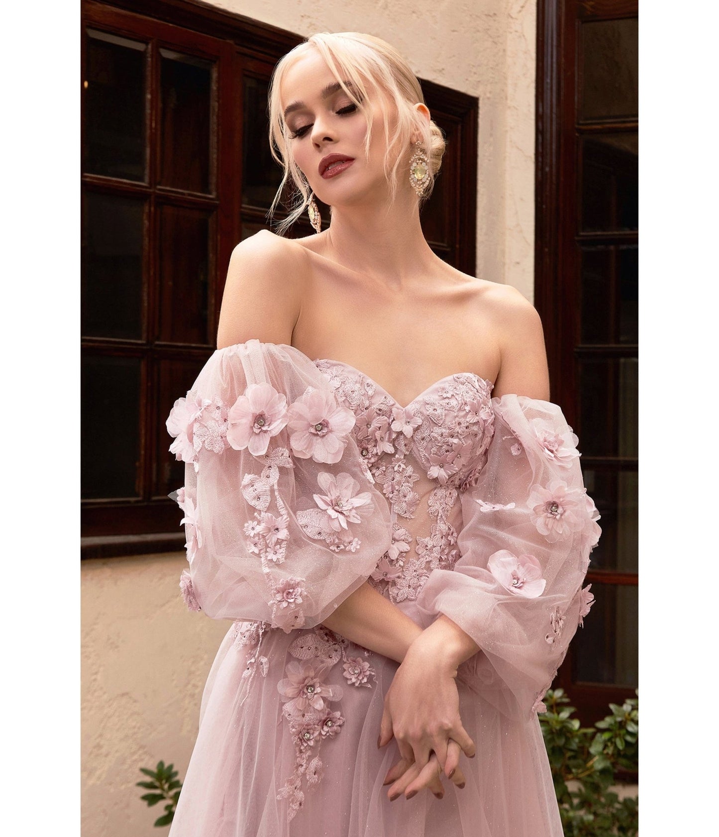 Mauve Floral Off The Shoulder Fairytale Prom Dress - Unique Vintage - Womens, DRESSES, PROM AND SPECIAL OCCASION
