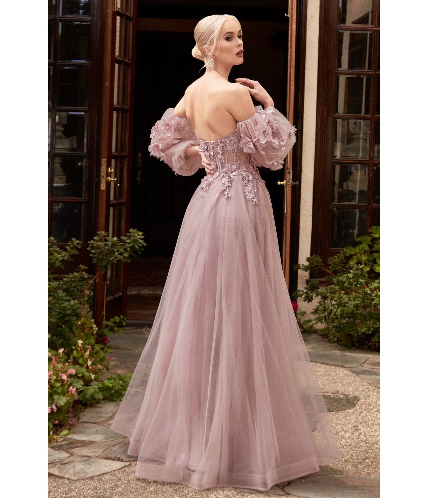 Mauve Floral Off The Shoulder Fairytale Prom Dress - Unique Vintage - Womens, DRESSES, PROM AND SPECIAL OCCASION