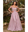 Cinderella Divine  Mauve Glitter Lace & Tulle Embellished Off The Shoulder Prom Gown