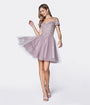 Cinderella Divine  Mauve Glitter Tulle Cold Shoulder Homecoming Dress