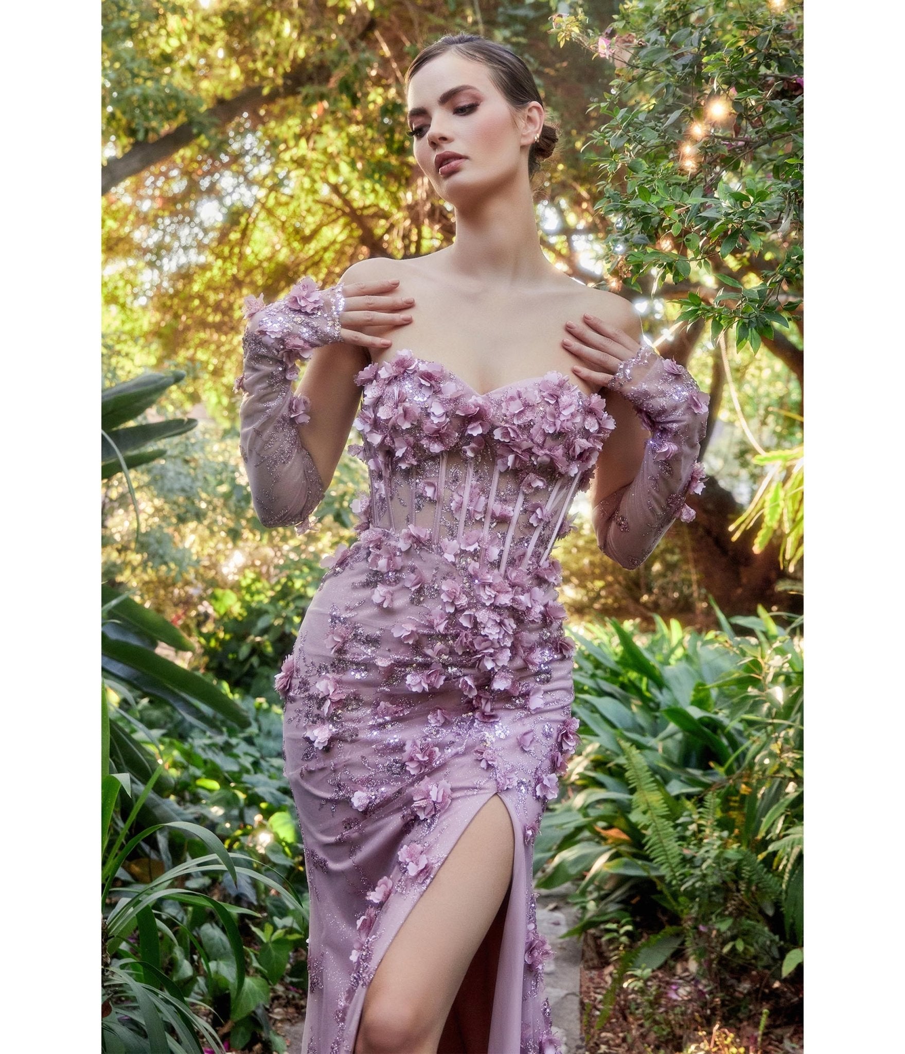 Mauve Hydrangea Embellished Corset Mermaid Evening Gown - Unique Vintage - Womens, DRESSES, PROM AND SPECIAL OCCASION