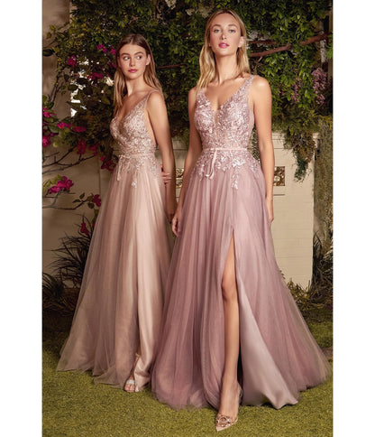 Mauve Lace Tulle Bridesmaid Gown - Unique Vintage - Womens, DRESSES, PROM AND SPECIAL OCCASION