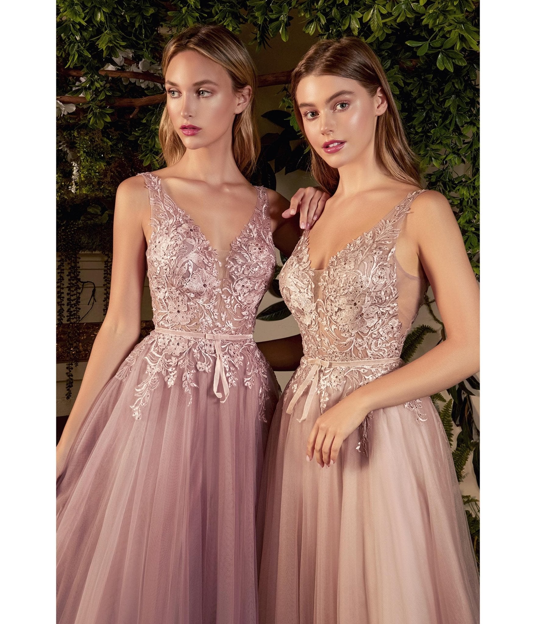 Mauve Lace Tulle Bridesmaid Gown - Unique Vintage - Womens, DRESSES, PROM AND SPECIAL OCCASION