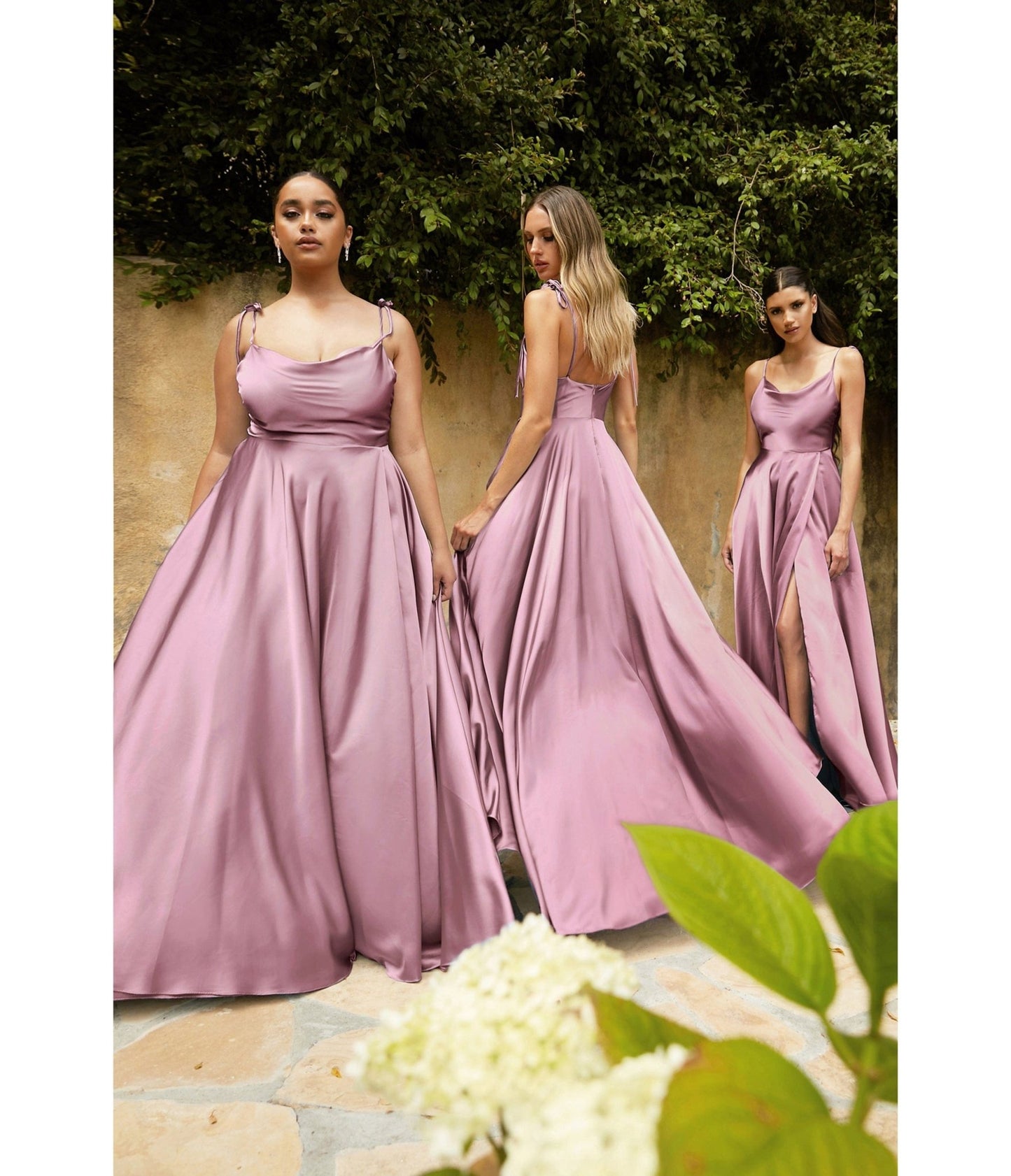 Mauve Liquid Satin Prom Gown - Unique Vintage - Womens, DRESSES, PROM AND SPECIAL OCCASION