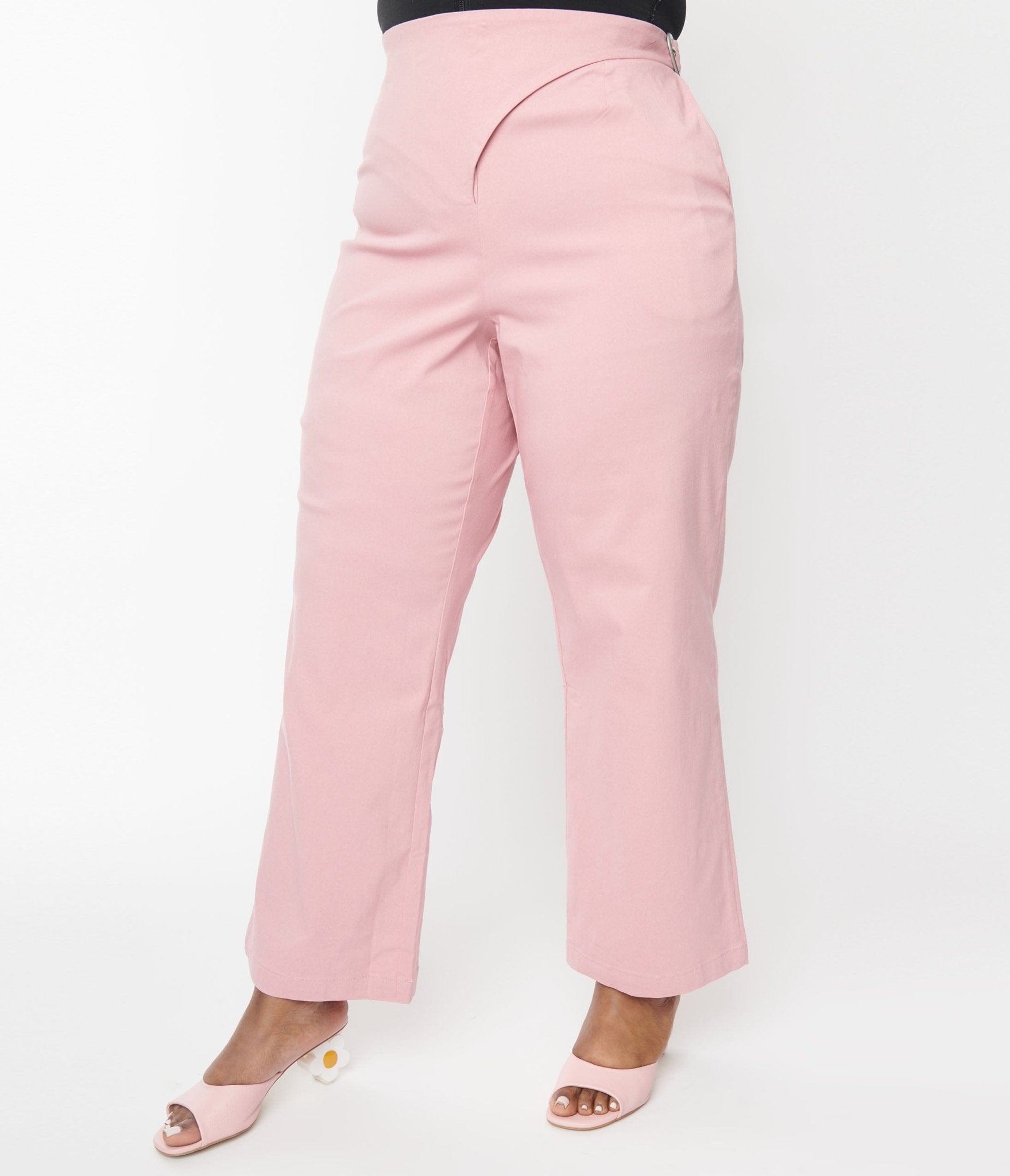 Mauve Pink Heart Buckle Pants - Unique Vintage - Womens, BOTTOMS, PANTS