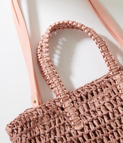 Mauve Pink Straw Tote Bag - Unique Vintage - Womens, ACCESSORIES, HANDBAGS