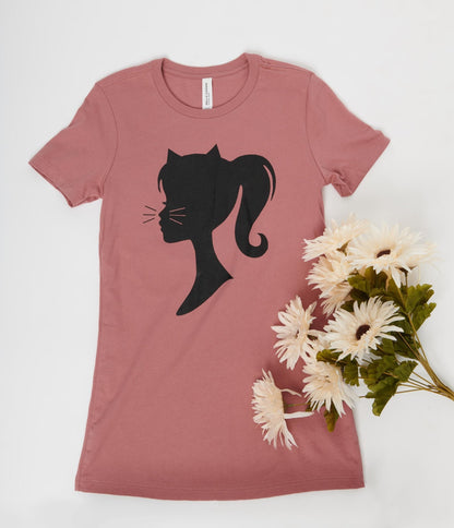 Mauve Pretty Kitty Unisex Graphic Tee - Unique Vintage - Womens, GRAPHIC TEES, TEES