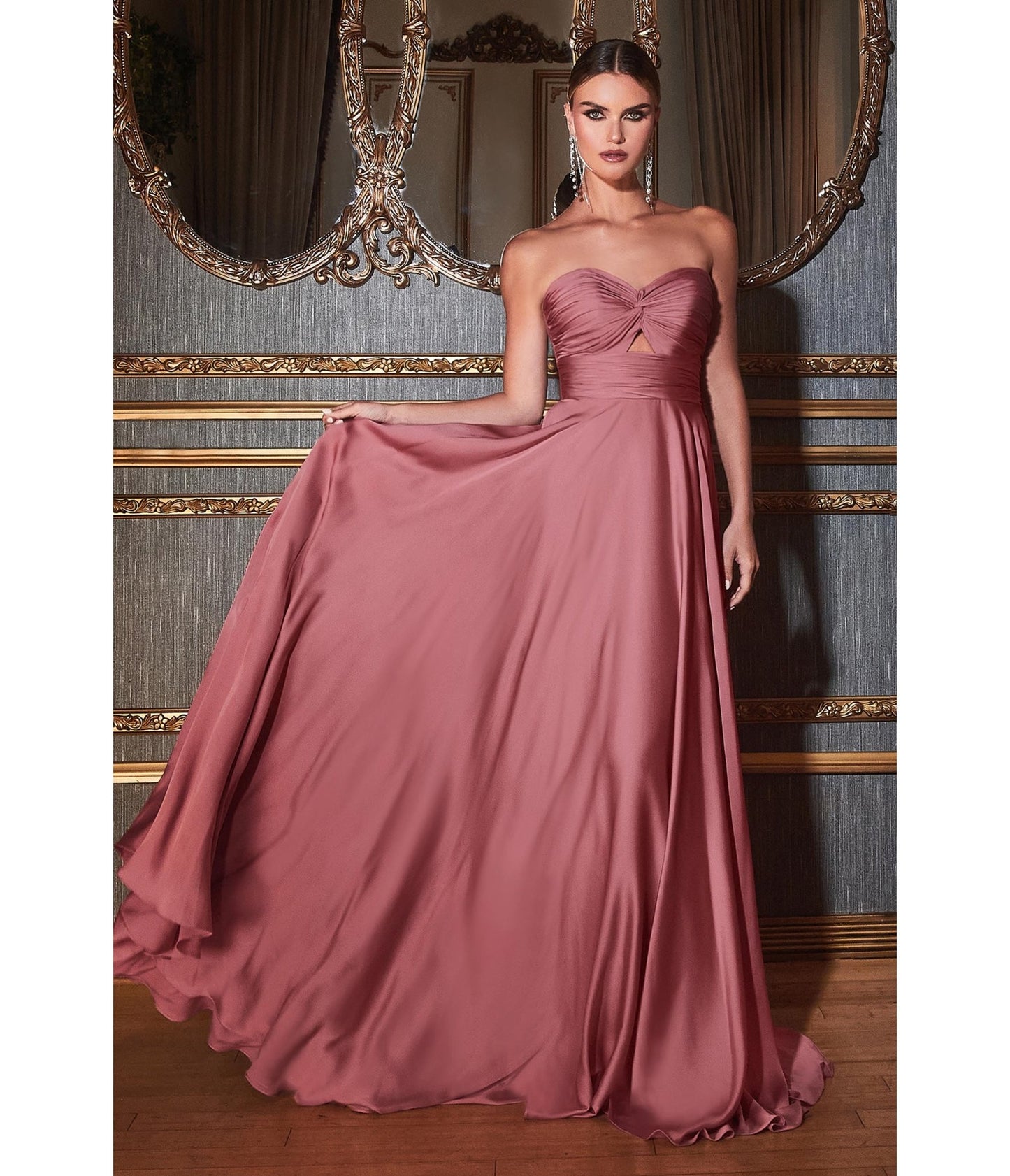 Mauve Rose Satin Strapless Keyhole Evening Gown - Unique Vintage - Womens, DRESSES, PROM AND SPECIAL OCCASION