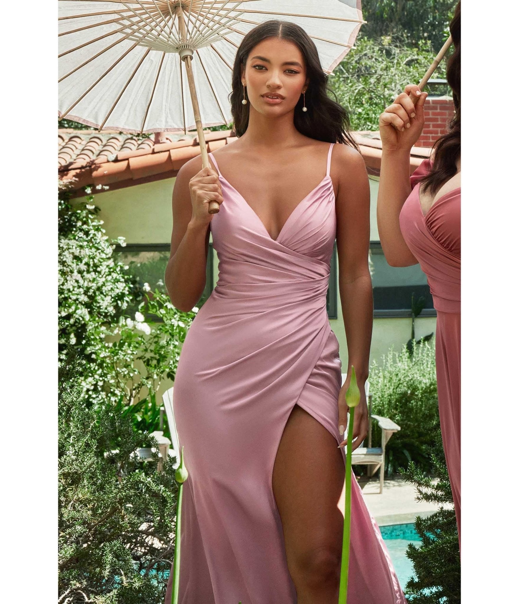Mauve Ruched Satin Mystique Prom Gown - Unique Vintage - Womens, DRESSES, PROM AND SPECIAL OCCASION