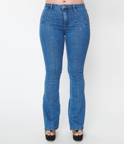 Medium Denim Star Jeans - Unique Vintage - Womens, BOTTOMS, JEANS