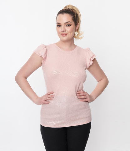 Metallic Blush Pink Reptile Textured Top - Unique Vintage - Womens, TOPS, WOVEN TOPS