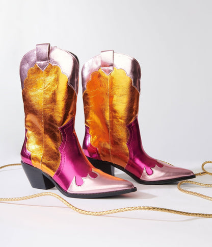 Metallic Multicolored Cowboy Boot - Unique Vintage - Womens, SHOES, BOOTS