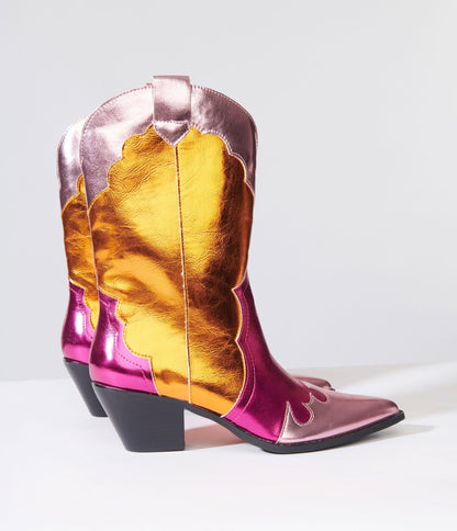 Metallic Multicolored Cowboy Boot - Unique Vintage - Womens, SHOES, BOOTS