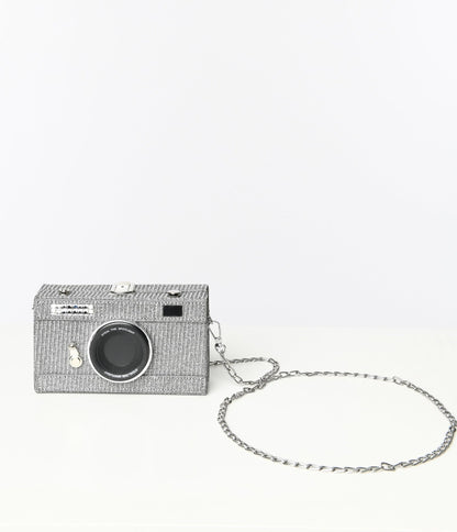 Metallic Silver Camera Crossbody Bag - Unique Vintage - Womens, ACCESSORIES, HANDBAGS