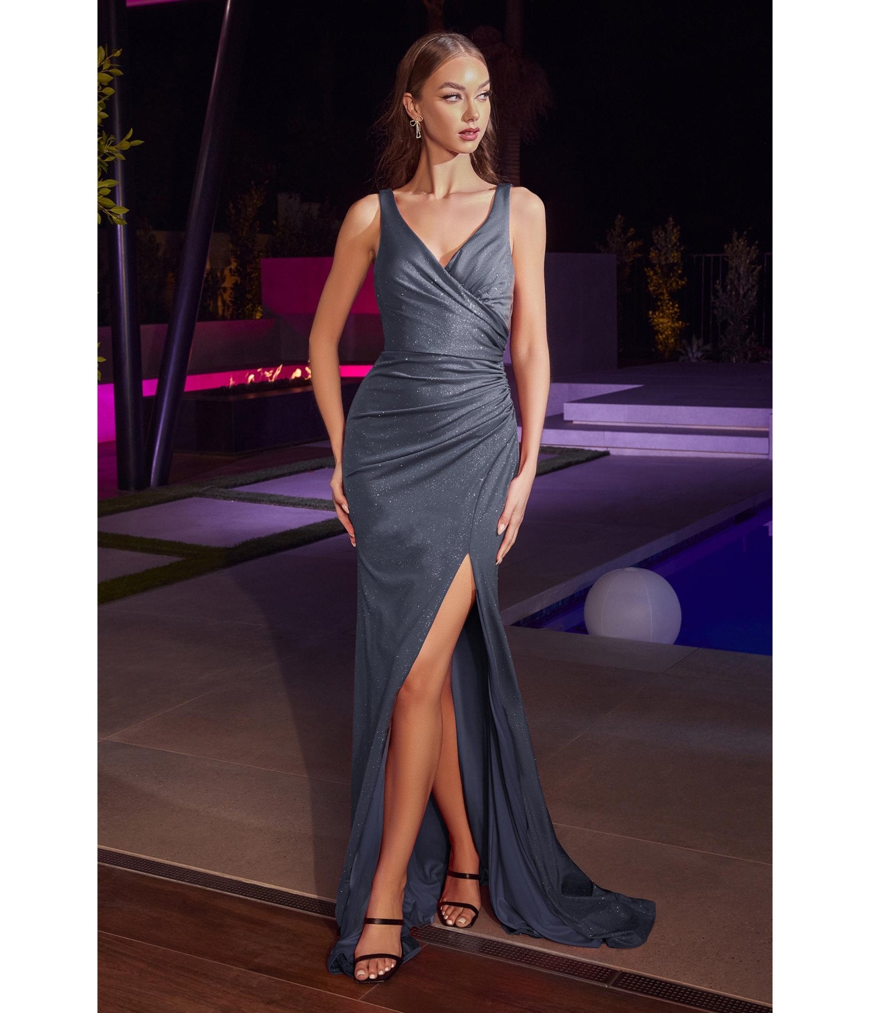 Midnight Grey Glittering Satin Bridesmaid Gown - Unique Vintage - Womens, DRESSES, PROM AND SPECIAL OCCASION