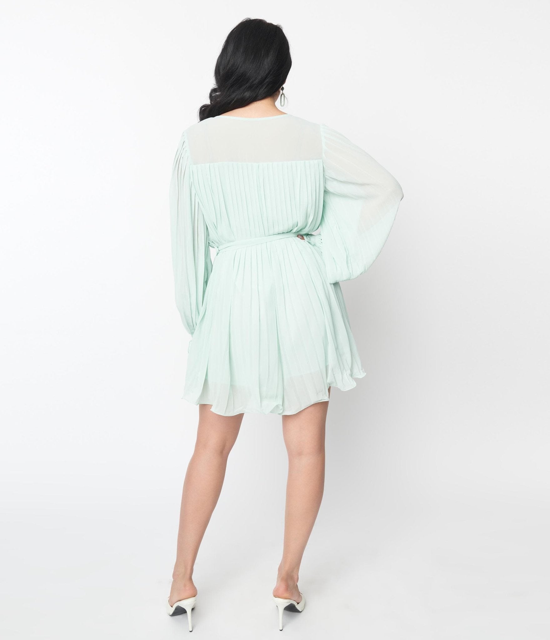 Mint Green Pleated Ruffled Romper - Unique Vintage - Womens, BOTTOMS, ROMPERS AND JUMPSUITS