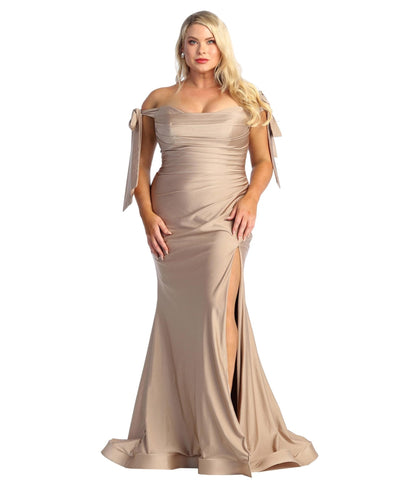Mocha Off The Shoulder Prom Dress - Unique Vintage - Womens, DRESSES, PROM AND SPECIAL OCCASION